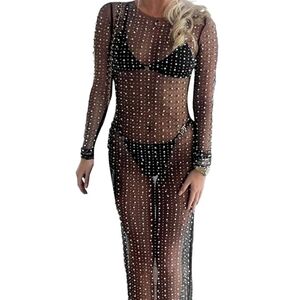 Elegant Black Sheer Long Sleeve Dress